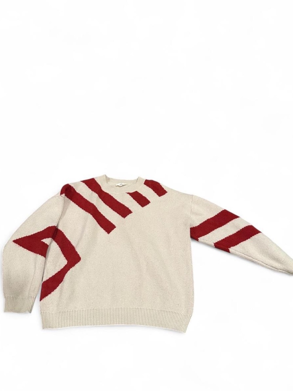 Anthropologie Entro Cream Crewneck Sweater with Red Geometric Accents
